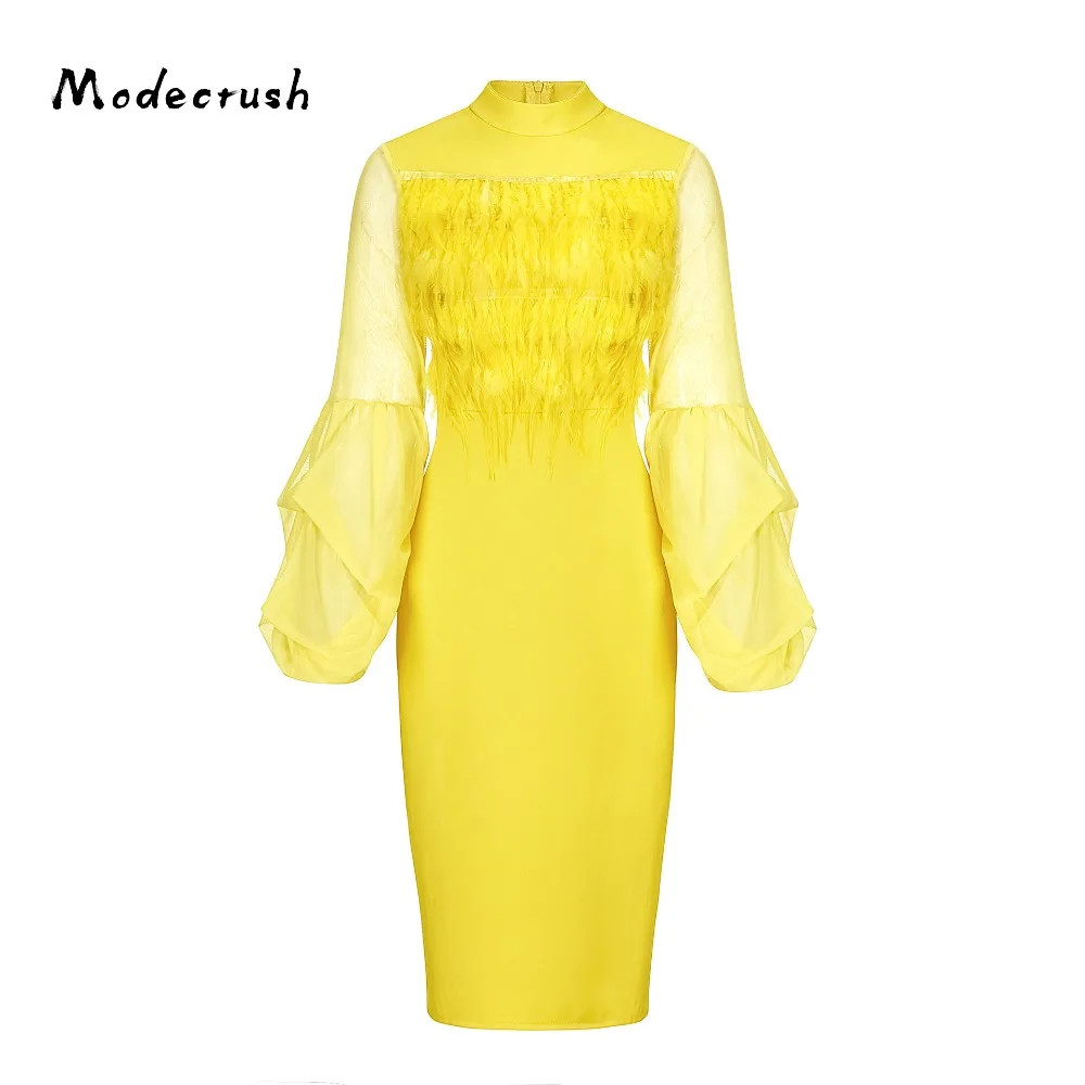 Modecrush элегантный для женщин облегающее платье с пышными рукавами стенд воротник