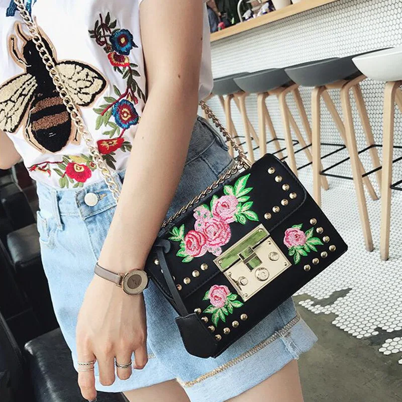 Женская сумка конверт из искусственной кожи с цветочной вышивкой|flap bag|small shoulder