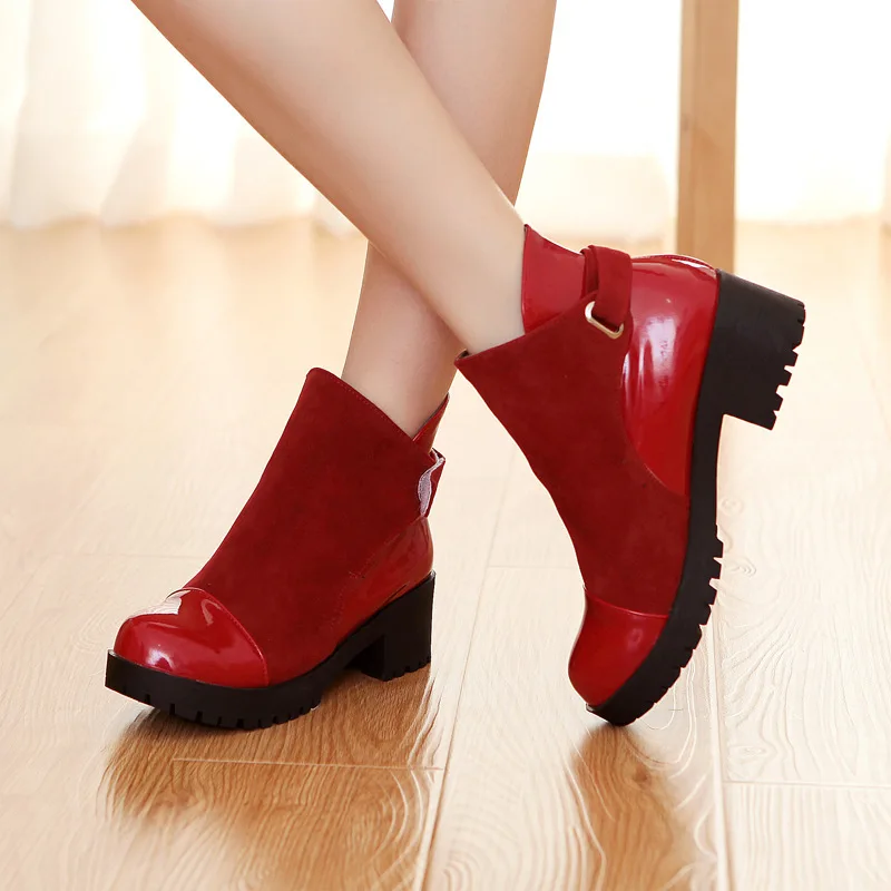 

Plus size shoes 34-43 Fashion Women's martin Boots Short Ankle Boot thick heeled patchwork female autumn boots 140808-63