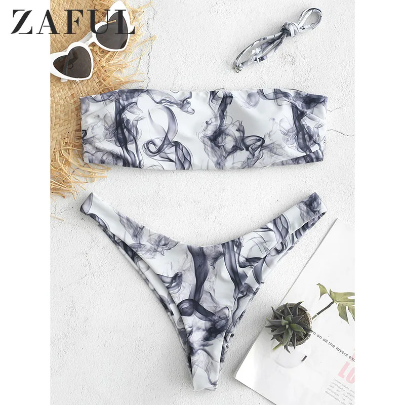 Женский купальный костюм бандо ZAFUL с принтом без бретелек подкладкой сексуальный