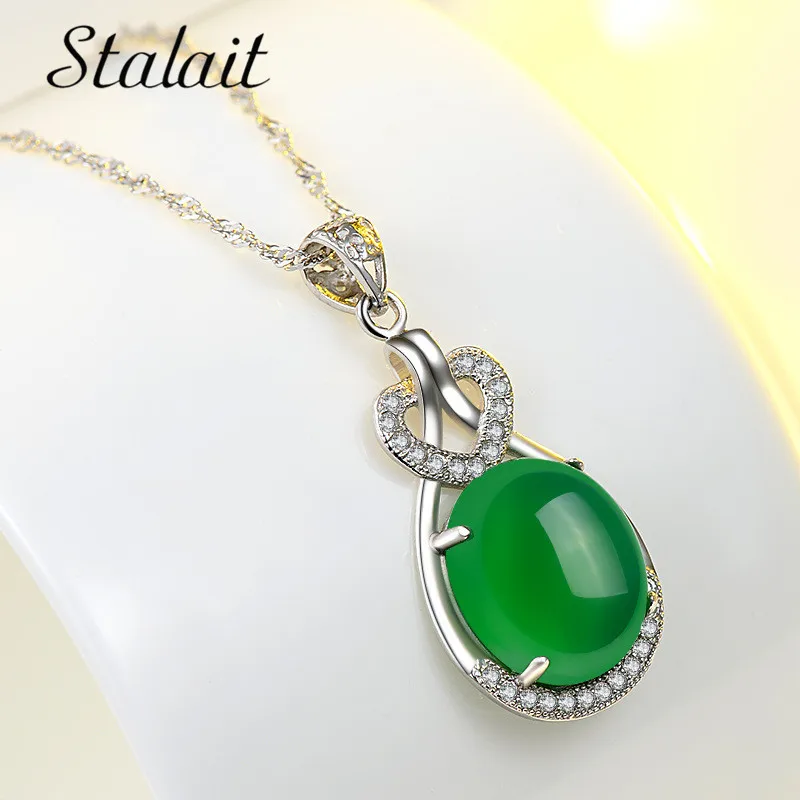 

New Fashion Luxury Opal Classic Green Crystal Water Drop Pendant Necklace For Women Fashion Water-wave Chain Charm Jewelry
