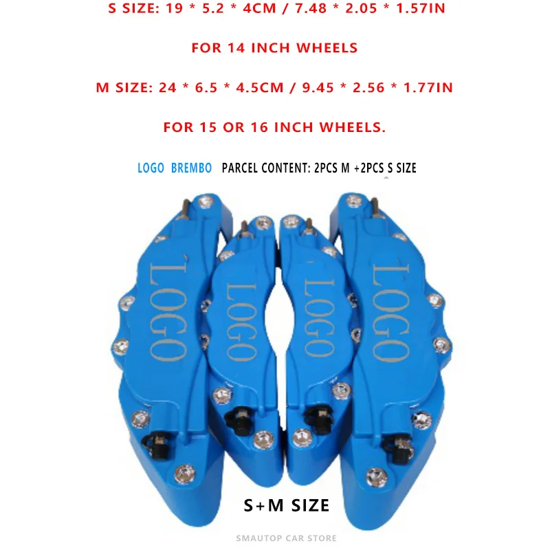 Blue 2pcs S 2pcs M 4/2 шт. с красной крышкой тормозные суппорты спереди и сзади крышка универсальный дисковый Тормозной суппорт Обложки украшения сзади Штангенциркули 14-18 дюймов полное покрытие - Цвет: Blue 2pcs S 2pcs M