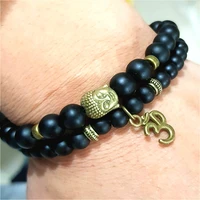 2018 new natural stone buddha bracelet black frosted beads stones energy bracelets 3d symbol wristband for men women