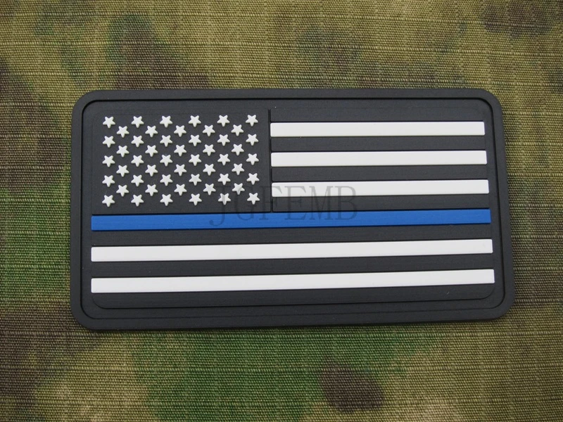 Черный черный белый дизайн тонкая синяя линия американский флаг полиция спецназ