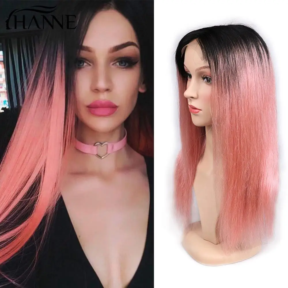 HANNE 4*4 парик из натуральных волос с естественным Hairline косплей парик Омбре розовый/99J/серый прямые человеческие волосы парики Bralizian - Цвет волос: 1B Pink