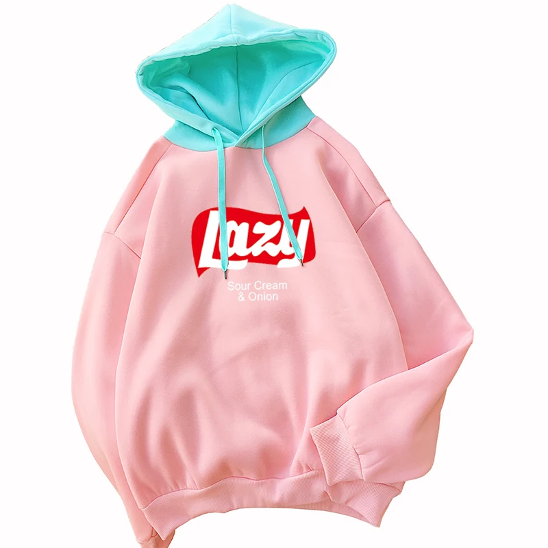 

Дропшиппинг осень зима Модные ленивые толстовки женские Kawaii толстовки женские толстовки толстое пальто цветной блок пуловер с капюшоном