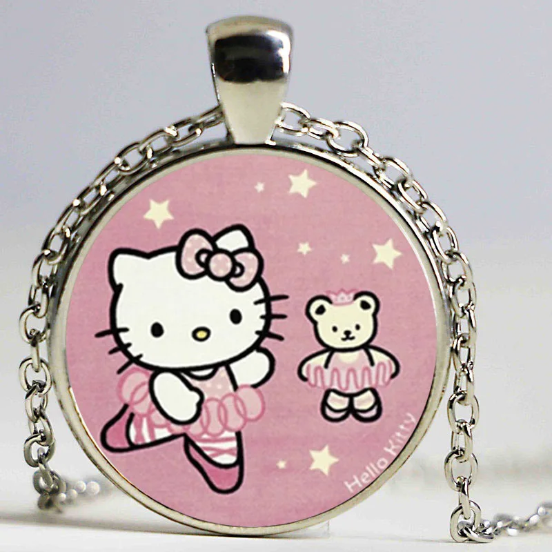 Оптовая Hello Kitty Ожерелье Ювелирных Изделий Девушки Стекло Кабошон Подарки Для
