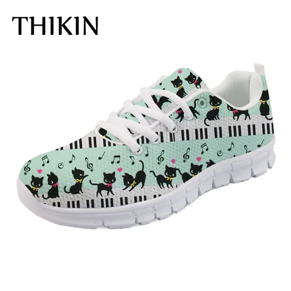 As Picture THIKIN Piano/Повседневная Брендовая женская обувь на плоской подошве с музыкальной нотой; сезон осень; Женская удобная сетчатая обувь с милым принтом кота - Цвет: As Picture