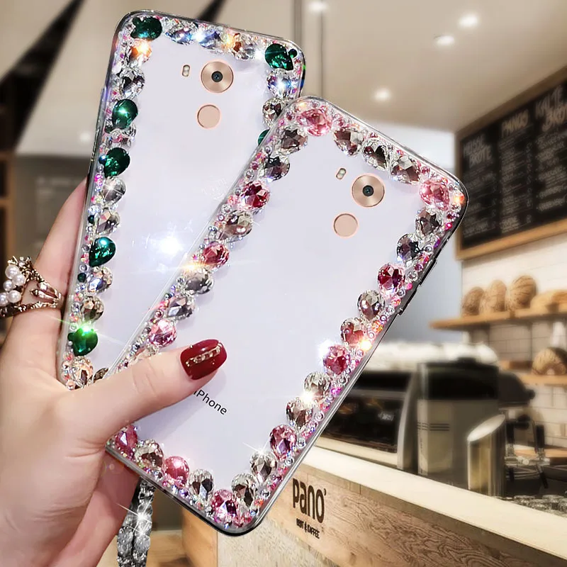 For Huawei mate8 four sides big flash drill mobile phone shell fashion transparent anti-drop send white beads | Мобильные телефоны