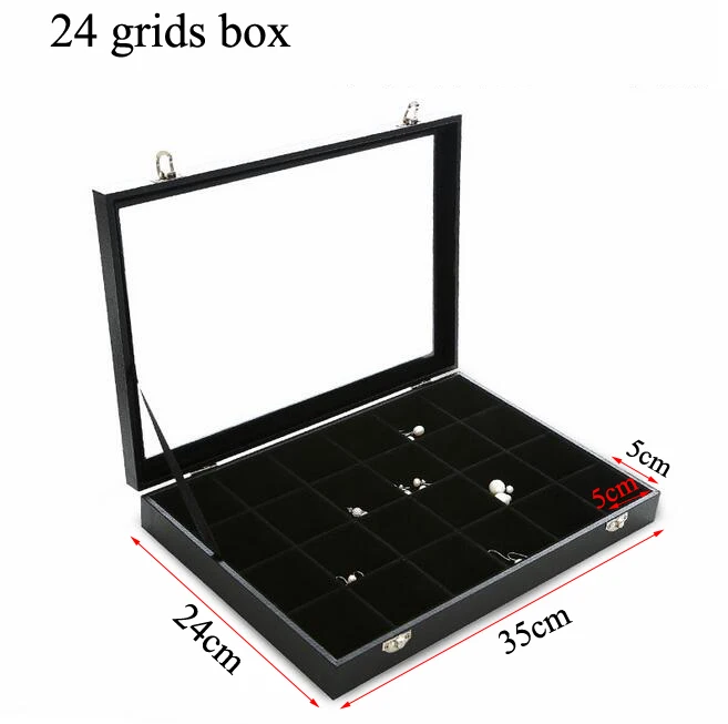 24 grids box PU бархатная коробка для демонстрации ювелирных изделий для женские кольца серьги браслеты ожерелья украшения хранилище ювелирных изделий Органайзер упаковка - Цвет: 24 grids box