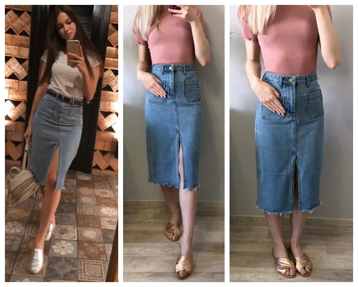 Новинка 2018 Женская Повседневная модная джинсовая юбка средней длины с высокой