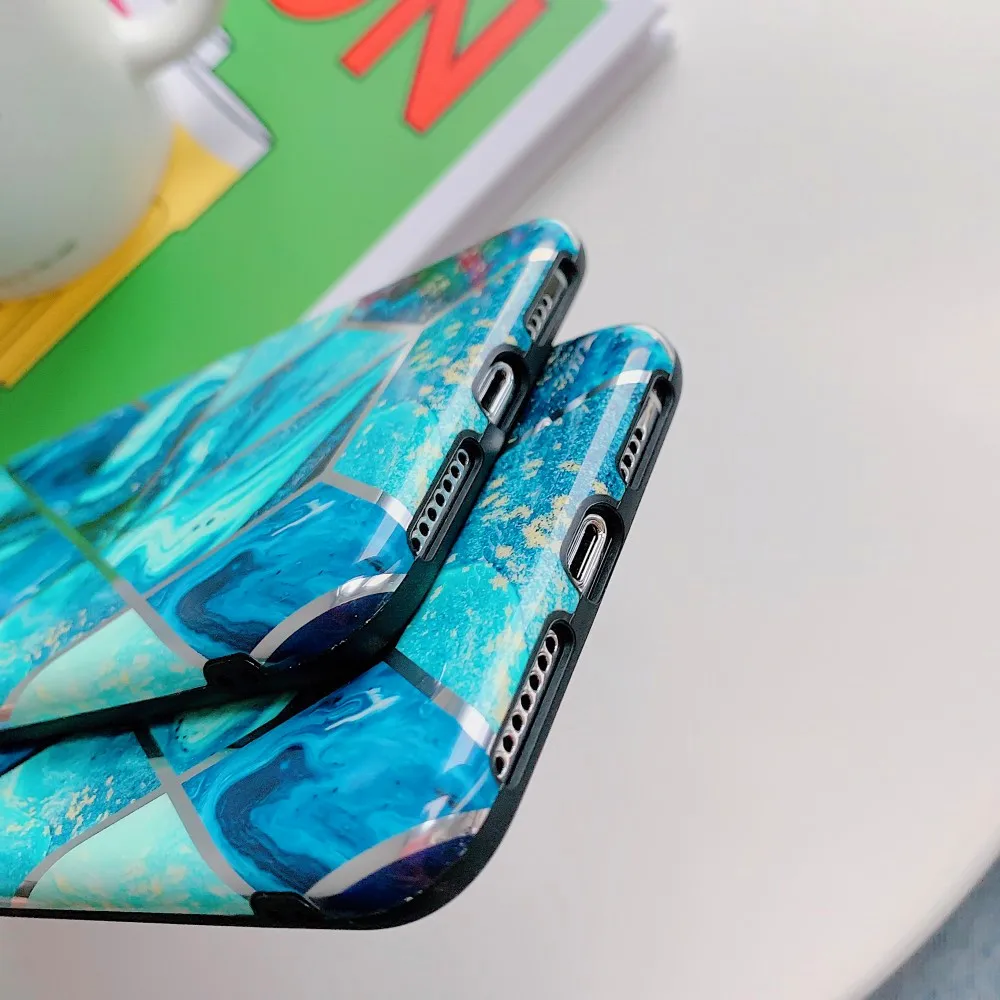 Мягкий силиконовый мраморный чехол для Samsung A50 S8 S10E Синий Геометрический S9 S10 Plus A70