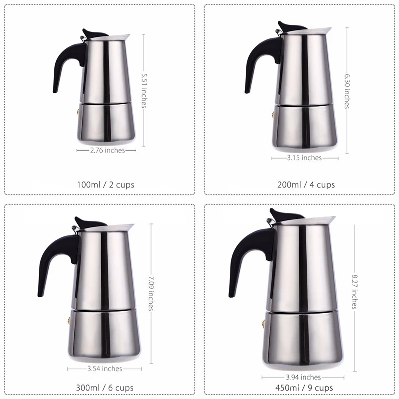 LUCOG Нержавеющая сталь Moka Кофе Maker мокко эспрессо латте фильтр Кофе горшок Кофеварка инструменты 2/4/6/9 чашек
