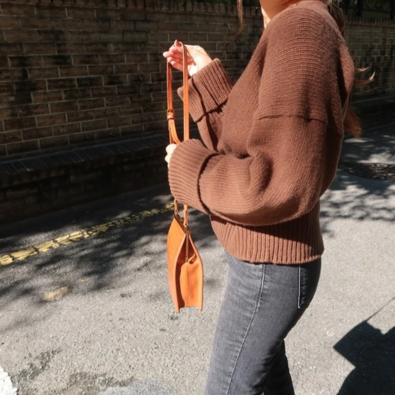 Женский трикотажный кардиган Однотонный свитер с треугольным вырезом и поясом