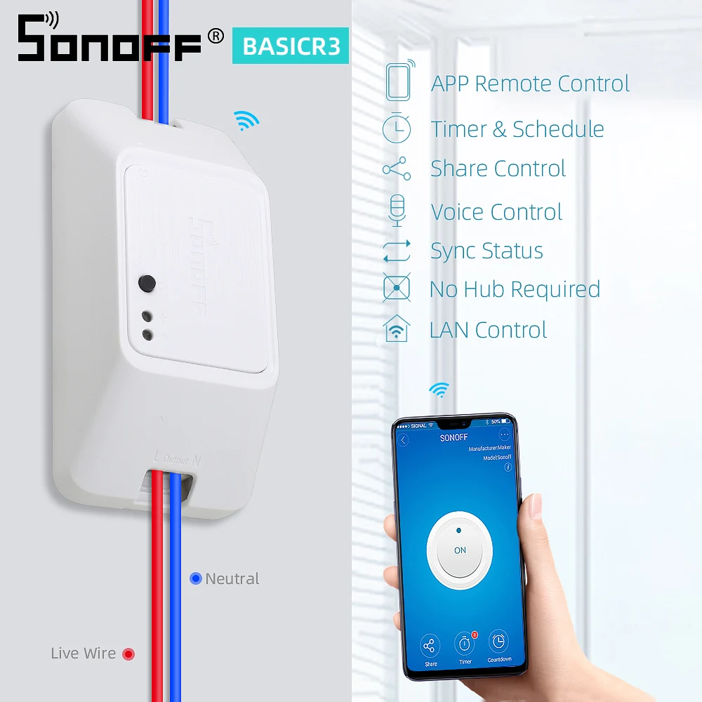 Sonoff базовый R3 беспроводной Wifi коммутатор 10A 100-240 в умный дом релейный модуль пульт дистанционного управления для Ewelink Google Home Alexa
