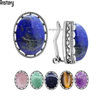 oval natural lapis lazuli tiger eye pink quartz jades blue sequins earrings antique sliver plated fashion jewelry for women