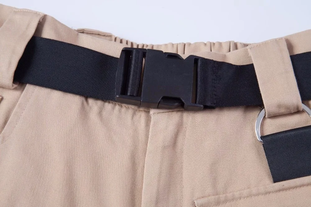 Женские шорты с высокой талией и карманами поясом цвета хаки черного армейского