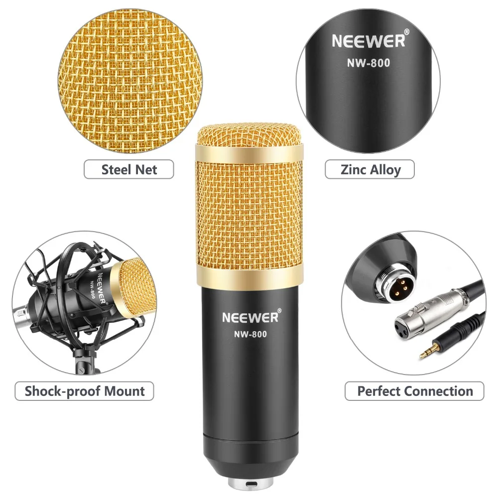 Neewer NW-800 конденсаторный микрофон (черный/золотой) и монитор набор наушников 48В