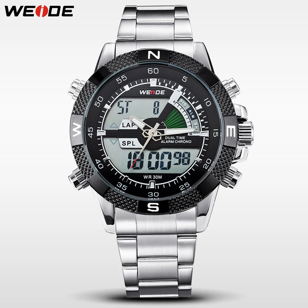 WEIDE Брендовые мужские спортивные часы, мужские кварцевые Многофункциональные военные часы, аналоговые цифровые водонепроницаемые наручные часы из нержавеющей стали