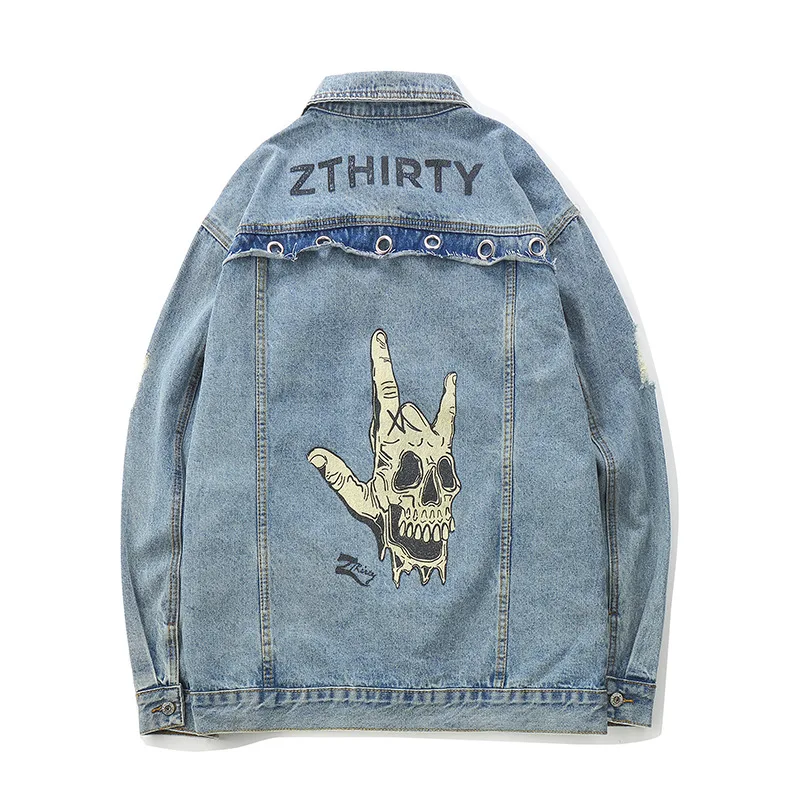 Череп Рок жест забавная Футболка с принтом Джинсовые куртки человек мыть