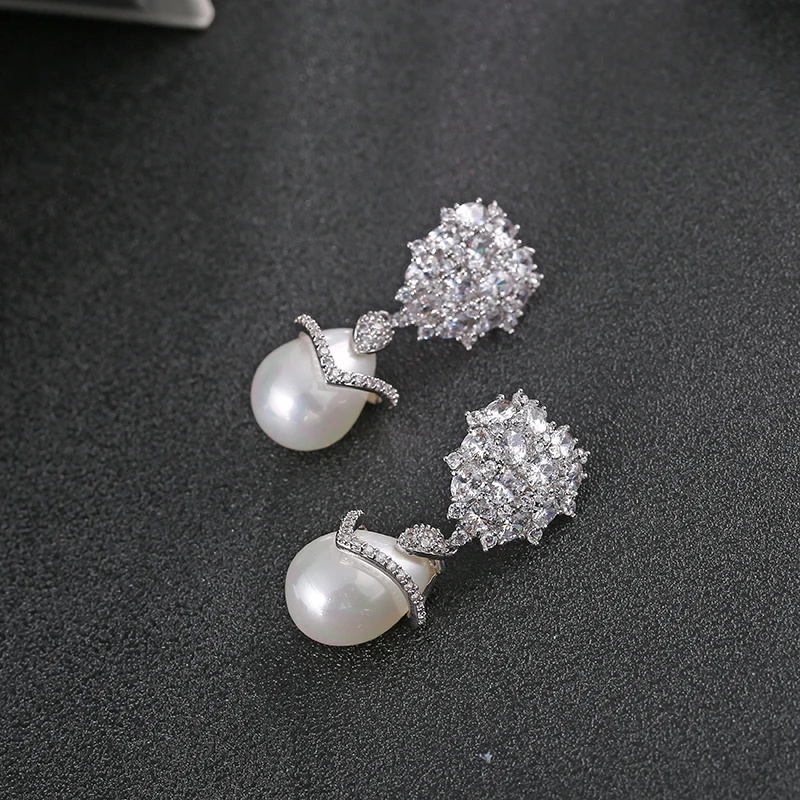 GAOLA прозрачные белые висячие серьги с микрозакрепкой искусственным жемчугом