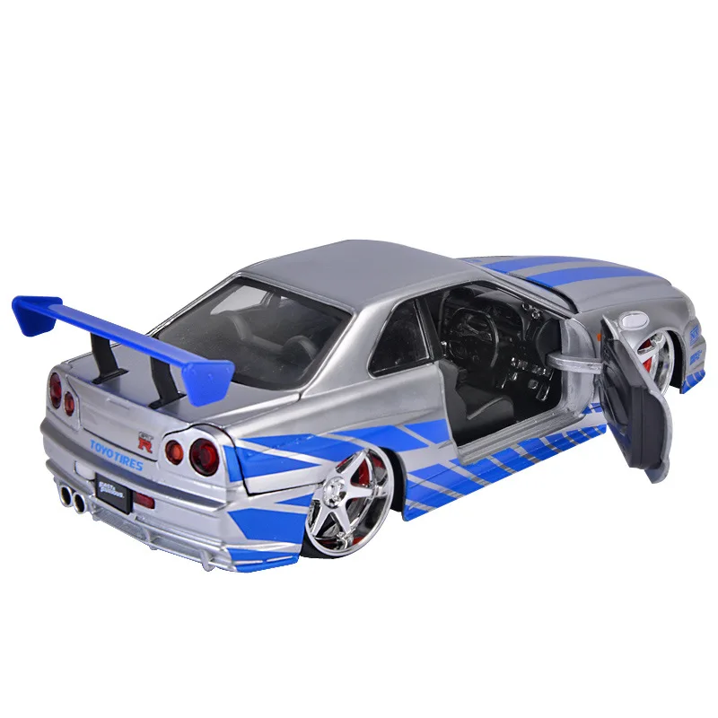 Масштаб 1:24 сплав 2002 Nissan Skyline GTR R34 игрушечные машинки быстрая и яростная литая