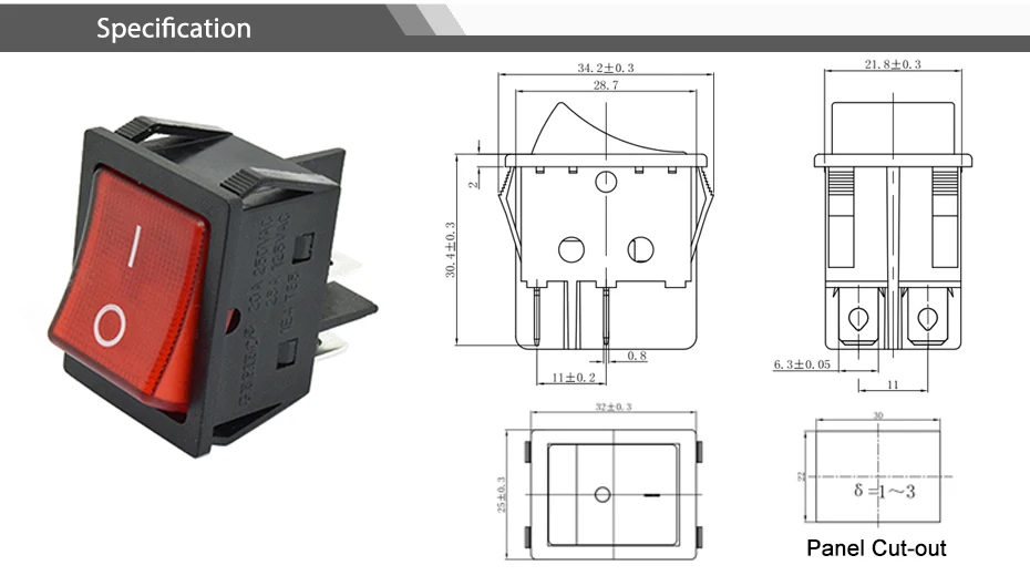 KCD4-201 30x22 30A 250VAC сверхмощный KCD4 кулисный переключатель 20A 250VAC DPST вкл. Выкл. Фиксация 12V 220V красный зеленый синий светодиодный с подсветкой