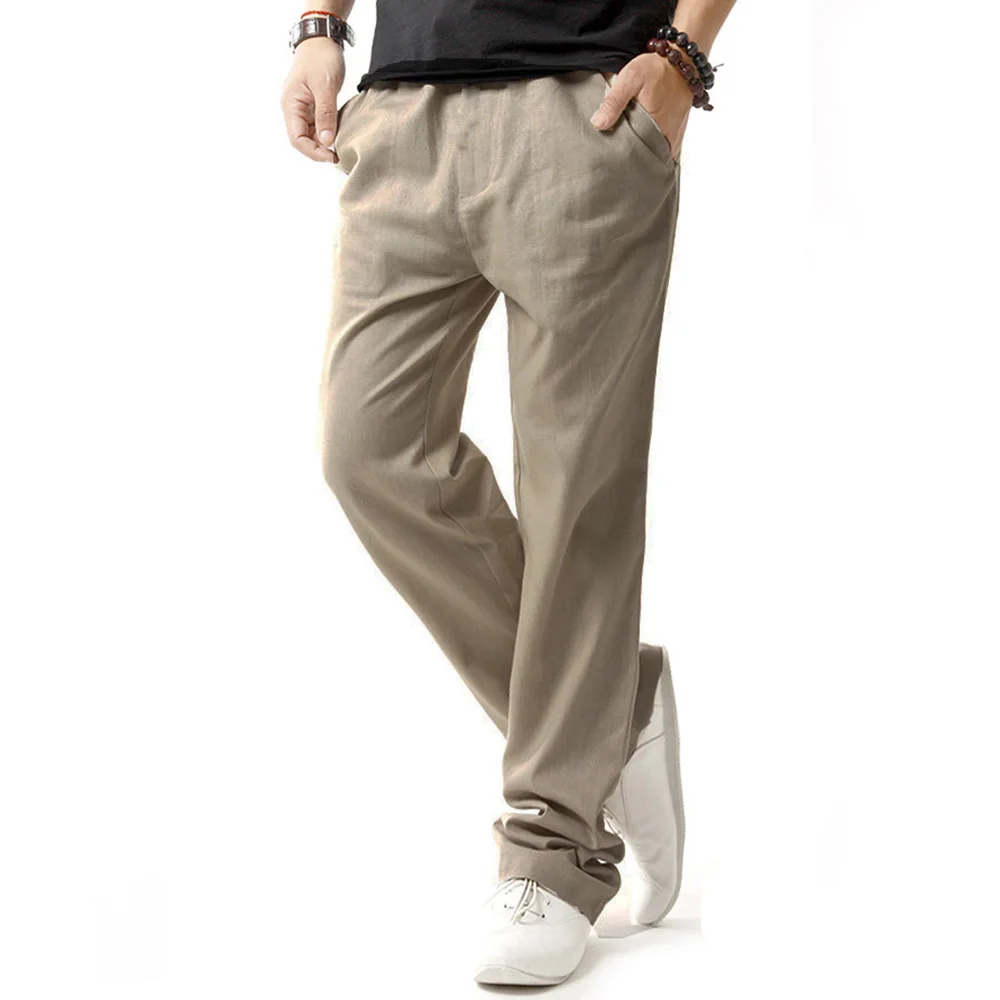 

Men Drawstring Linen Trousers Summer Pants Straight Leg Loose Sweatpants Casual Bottoms Wear Size M-3XL 045-971