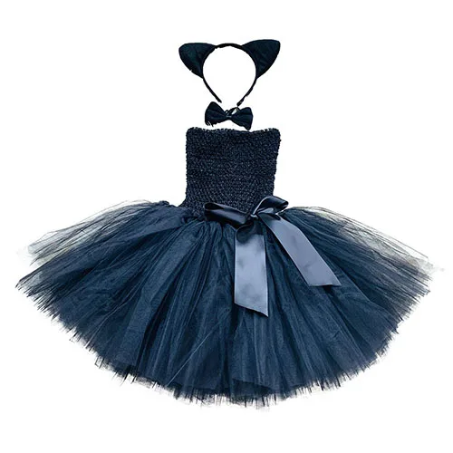dress with set Очаровательное черное платье-пачка для дня рождения для девочек от 1 до 10 лет, Детский карнавальный костюм до колена с кошкой на Хеллоуин, комплект одежды для детей - Цвет: dress with set