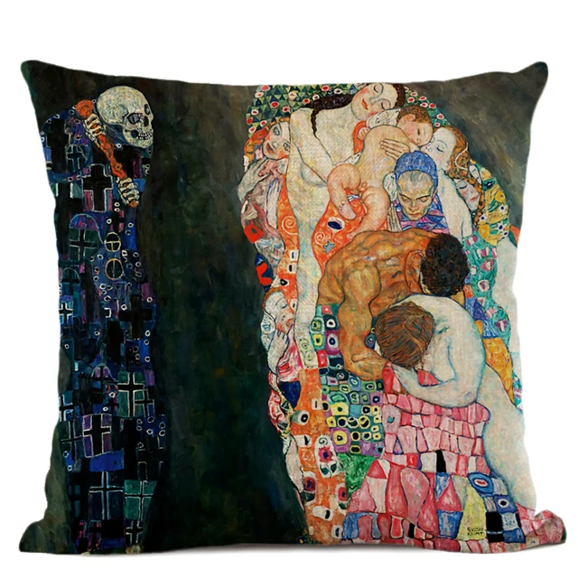 13 Льняная наволочка для подушки Gustav Klimt The Kiss в стиле ретро, декоративная наволочка с масляными рисунками, наволочка для домашнего декора - Цвет: 13