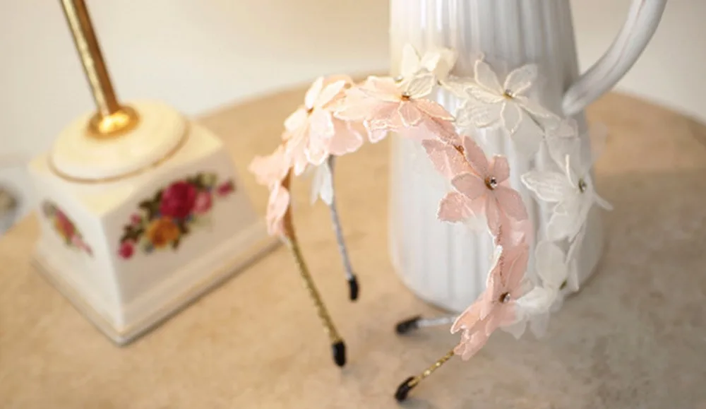 Корейская кружевная Цветочная корона ободок для волос с вышивкой девочек