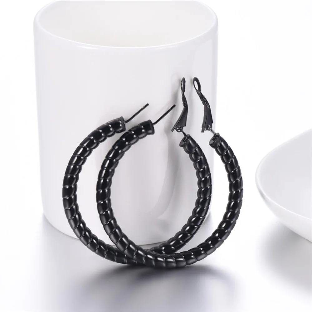 U7 Simple Earrings Round Circle 25mm / 40mm Three Color Trendy Design New Hoop Female Earring Jewelry Party Gift For Women E1014