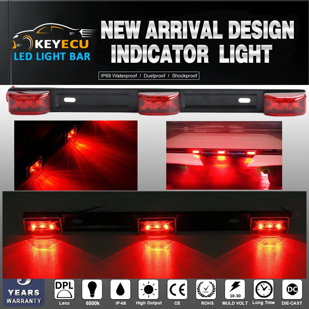 

KEYECU 5pcs Red Clearance ID Bar Marker Lights 3 Light 9Led Trailer Sealed Stainless Steel Used for trucks and trailers