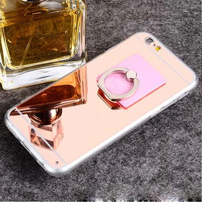 Hot Mirror Soft Clear TPU Phone Case With Metal Ring Holder For iPhone X XR XSMAX 5s Back Coque Cover 7 8 6 6s Plus |