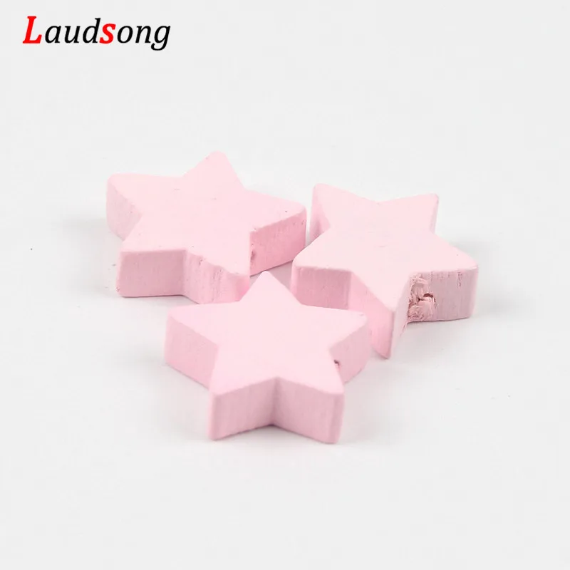 Pink 19x20 мм 40 шт./партия Разноцветные деревянные бусины в форме звезды для поделок ювелирные изделия свободные бусины ручной работы ожерелье изготовление - Цвет: Pink