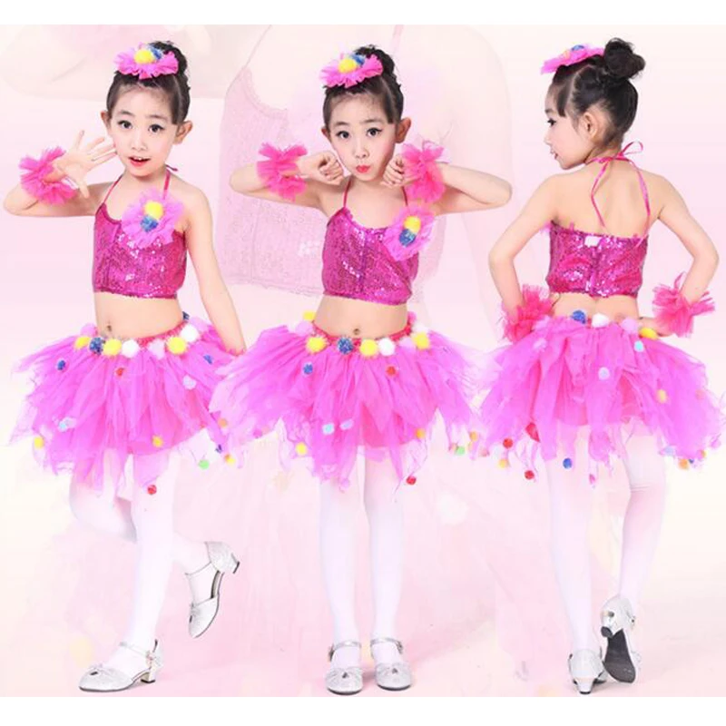 Kids Sequined Hip Hop Ballet dancewear costumes Girls Ballroom Party Tops+Skirt Jazz dance tutu dress performance dancing | Тематическая