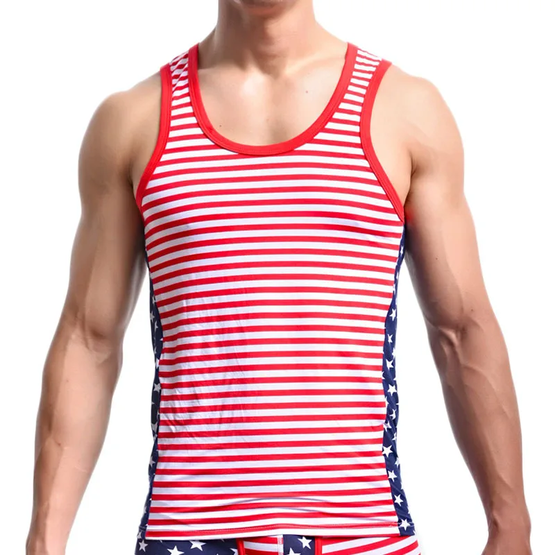 Men Undershirts Male Hiphop Fashion American Flag Printed Vest Men's Undershirt Men Bodybuilding Fitness Sleeveless Undershirt