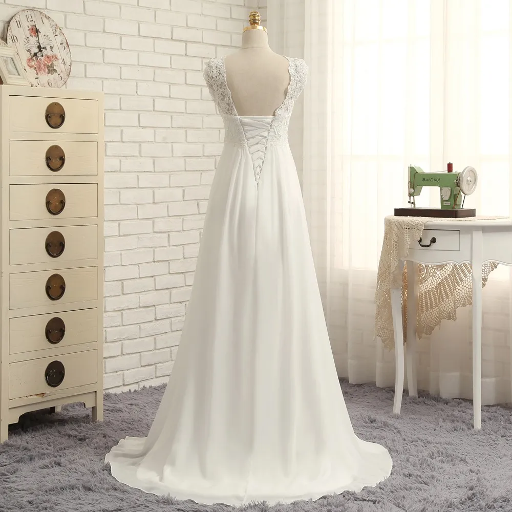 Vestido De Noiva Пляжные Свадебные платья трапециевидной формы Кепки рукава шифон