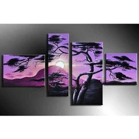 hand painted wall art grassland decoration modern abstract landscape oil painting on canvas 4pcsset no framed mountin tree