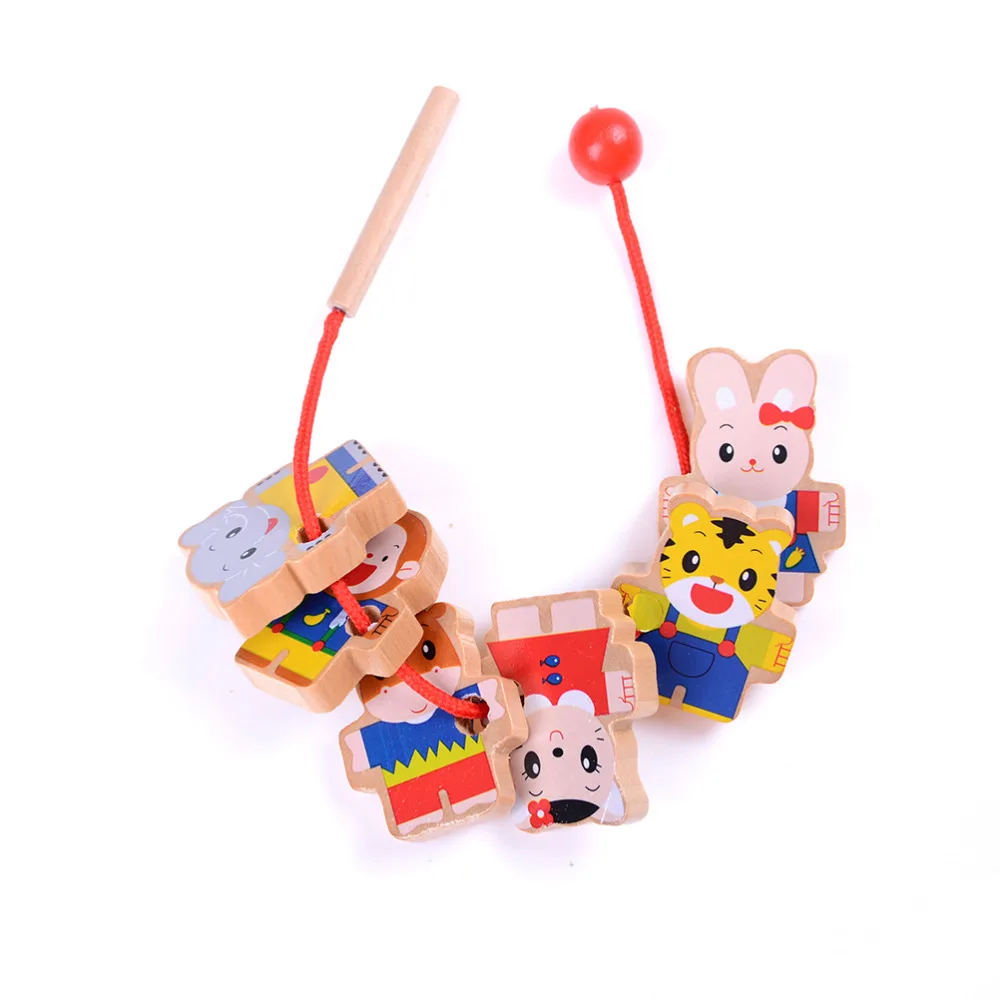 Милый 1 Набор мультяшных животных деревянный Threading Бисер для игр обучающая