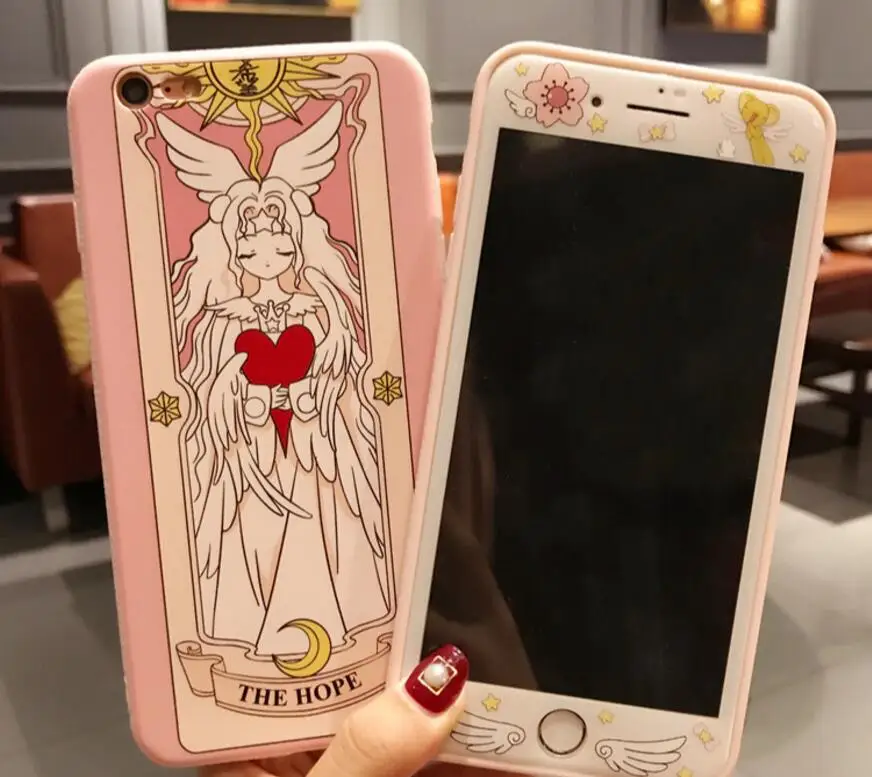 Чехол для iPhone 8 8plus + закаленная стеклянная пленка японский супер милый Captor SAKURA