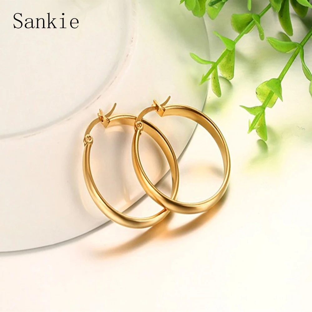 Sankie круглые серьги-кольца для Для женщин Золотой Цвет Нержавеющая сталь оптовой продаже сережек Мода модные Стальной Обруч Серьги