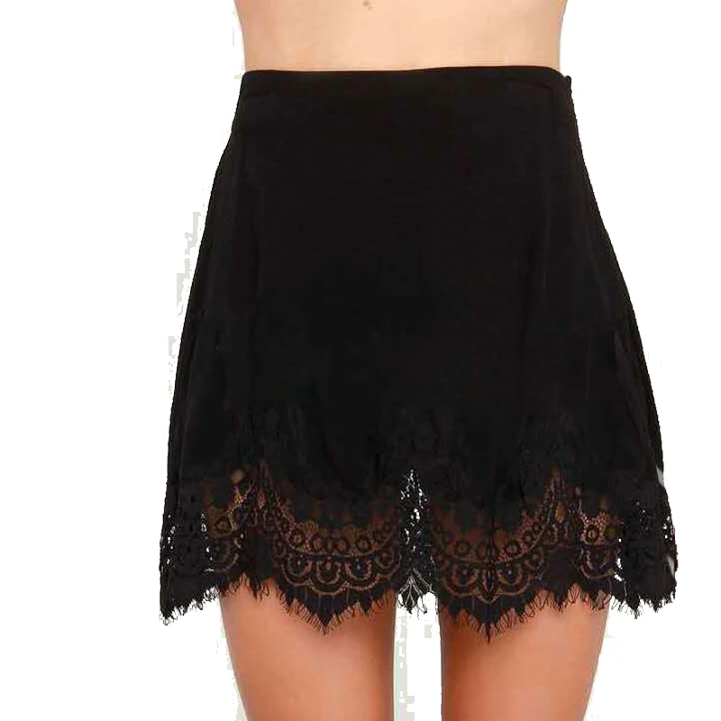 Shermie черные летние линии кружева подол коротким Высокая Талия мини-стильная