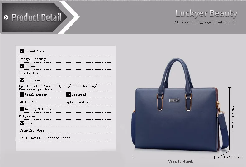 LUCKYER, красивый кожаный портфель, сумка для мужчин, деловая, Классическая, офисная, сумка на плечо, сумка-мессенджер, большая вместительность, портфель