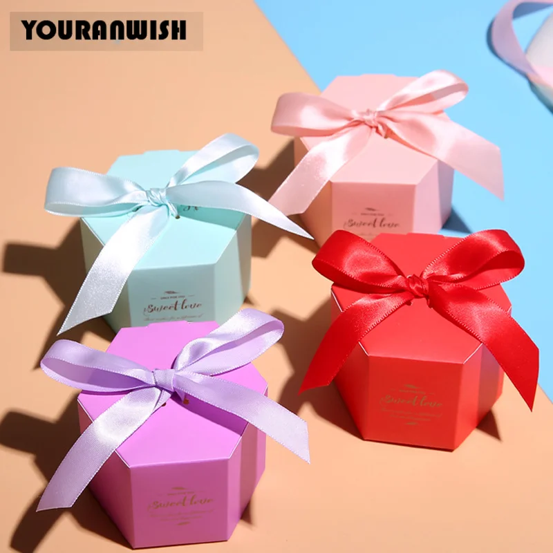 YOURANWISH гексагональной простой сплошной Цвет Свадебные украшения коробка конфет