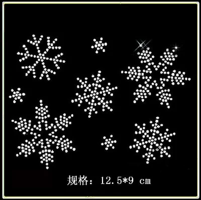 

6pc/lot Christmas Snow flake hot fix rhinestone motif iron on transfer stickers hot fix applique patches for shirt bag