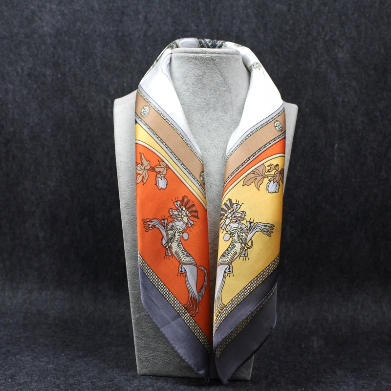 100% шелковый шарф женский бежевый бандана Цветочный платок с принтом бабочки