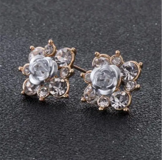 High Quality Rhinestone Flower Crystal Stud Earrings For Women Party Rose Pink Blue Romantic Boho Fashion Jewelry | Украшения и