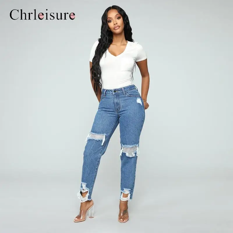Chrleisure женские модные джинсы свободные женские рваные джинсы женские повседневные рваные джинсы брюки