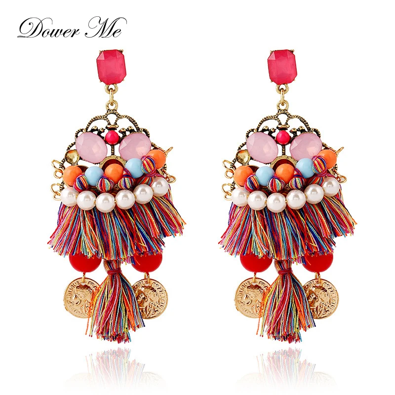 Dower Me разноцветные кисточка Серьги Винтаж Boho Перл бисером Длинные висячие серьги